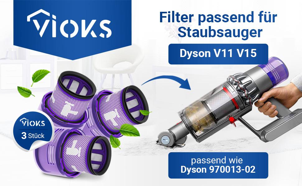 Набір фільтрів VIOKS 3 шт. заміна для Dyson V11 V15 SV14 SV17 SV22 щітка для чищення, 3 шт. и 970013-02