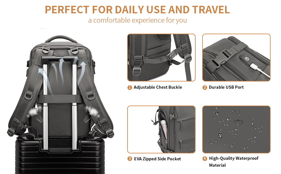 KONO Рюкзак для ручної поклажі 42x30x20, рюкзак для ноутбука 25L, Outdoor, для подорожей, спорту, Weekender з відділенням для взуття, чорний