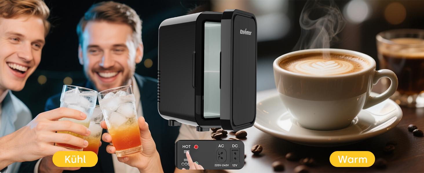 Міні-холодильник Enventor 6л (8 банок), портативний охолоджувач та підігрівач, живлення AC/DC 12V для авто, спальні, косметики та напоїв, чорний