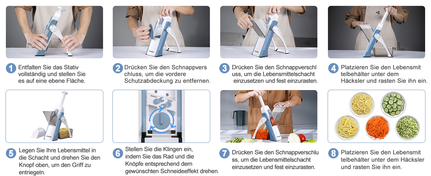 Набір для нарізання овочів 5-в-1: регульована товщина 0,1–8 мм, для кухні, з очищувачем, темно-синій