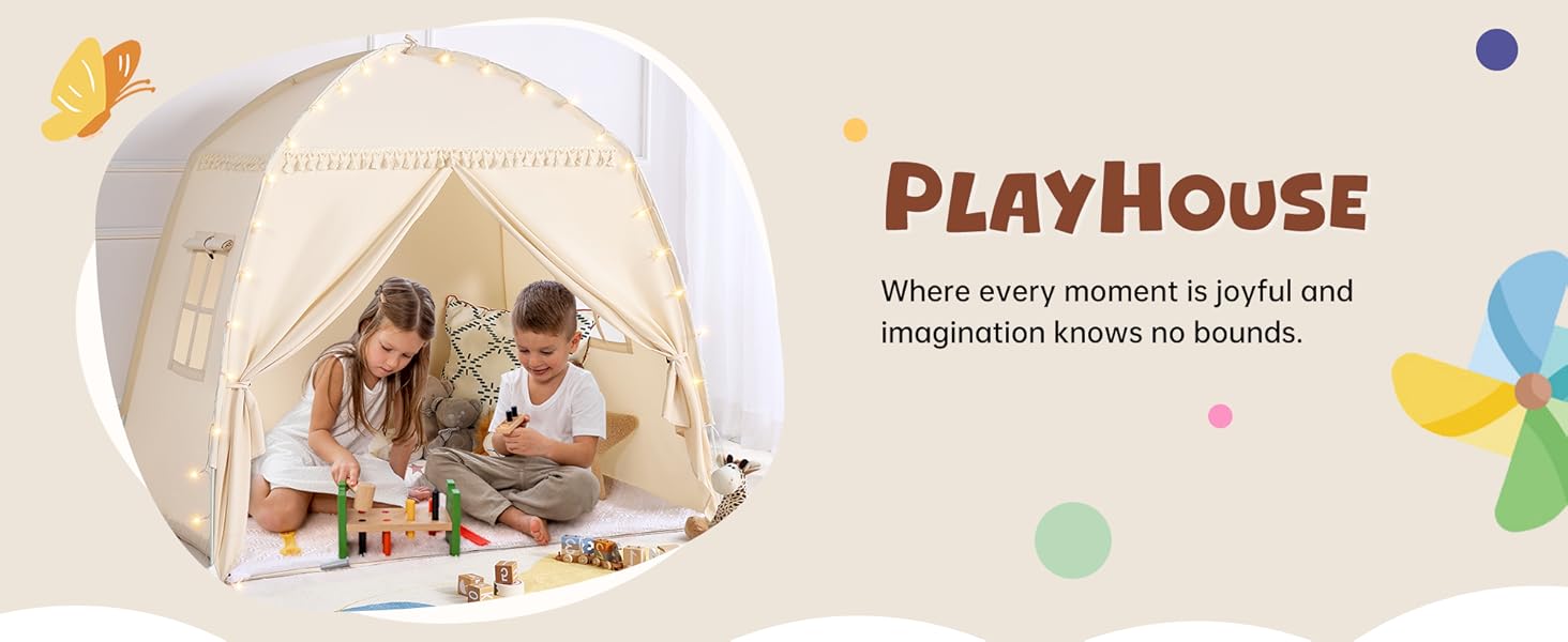 Дитячий намет-тіпі Сумбабебі: великий, з прапорами. Ідеально для гри в приміщенні. Підходить для хлопчиків та дівчаток. Дитячий ігровий будиночок, намет-тіпі для малюків, ігровий намет для дитячої кімнати. Чудовий подарунок!