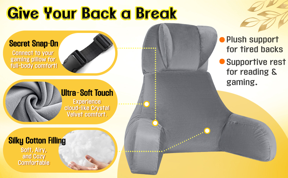 Подушка для читання та ігор AS AWESLING з підтримкою спини - подушка для шиї та попереку для ліжка, дивана, підлоги, з підставкою для ніг