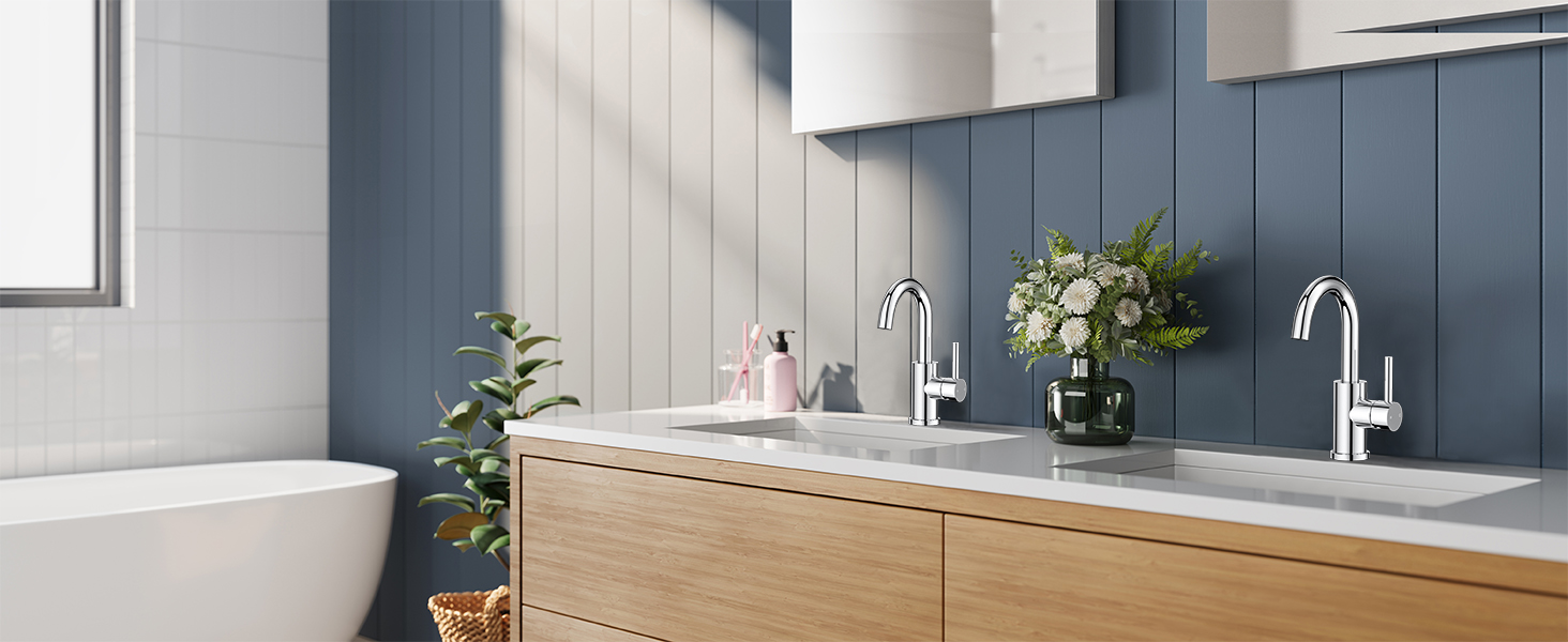 Змішувач для ванної кімнати/кухні FORIOUS Hoch 360° з нержавіючої сталі, з підйомом 175 мм, з підключенням до гарячої та холодної води, полірований хром