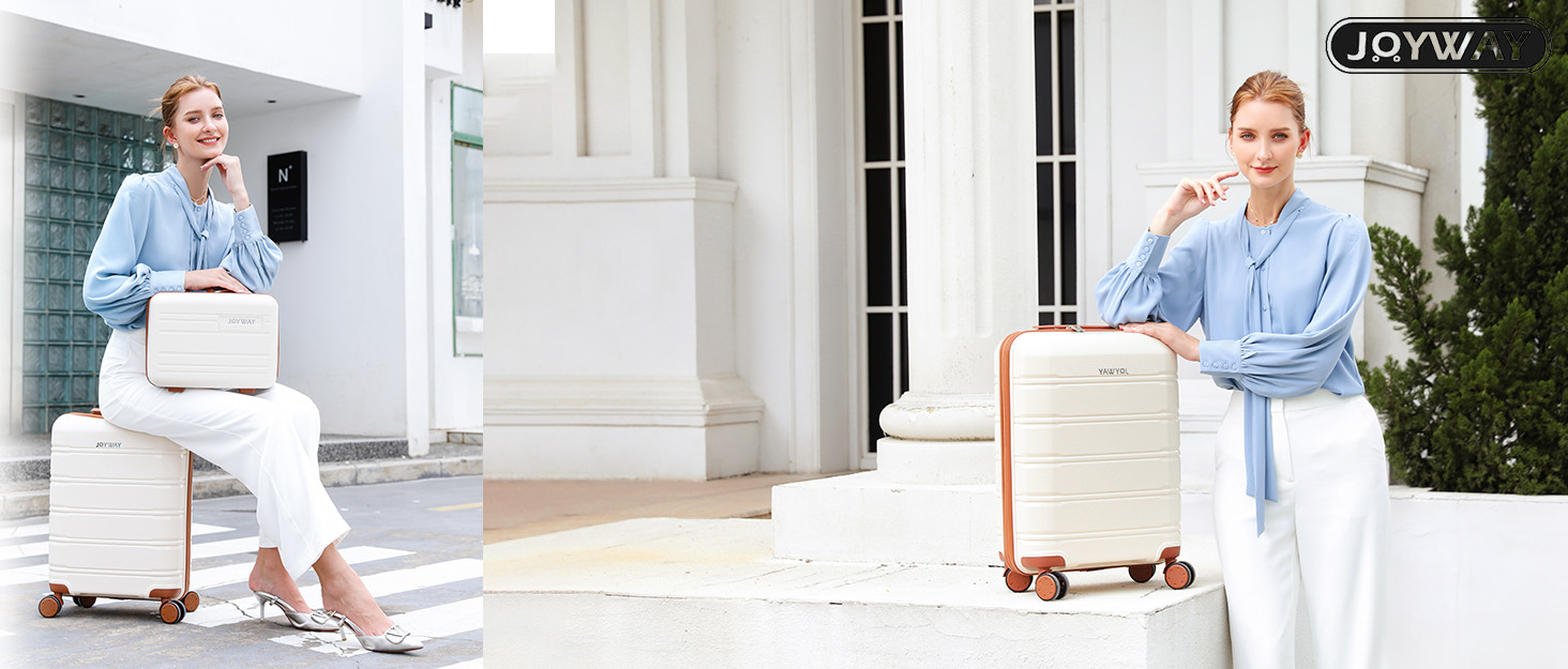 Набір валіз Joyway 5шт з жорстким корпусом, 4 колеса та TSA-замок. В комплекті: косметичка та сумка. Чорний/коричневий колір.