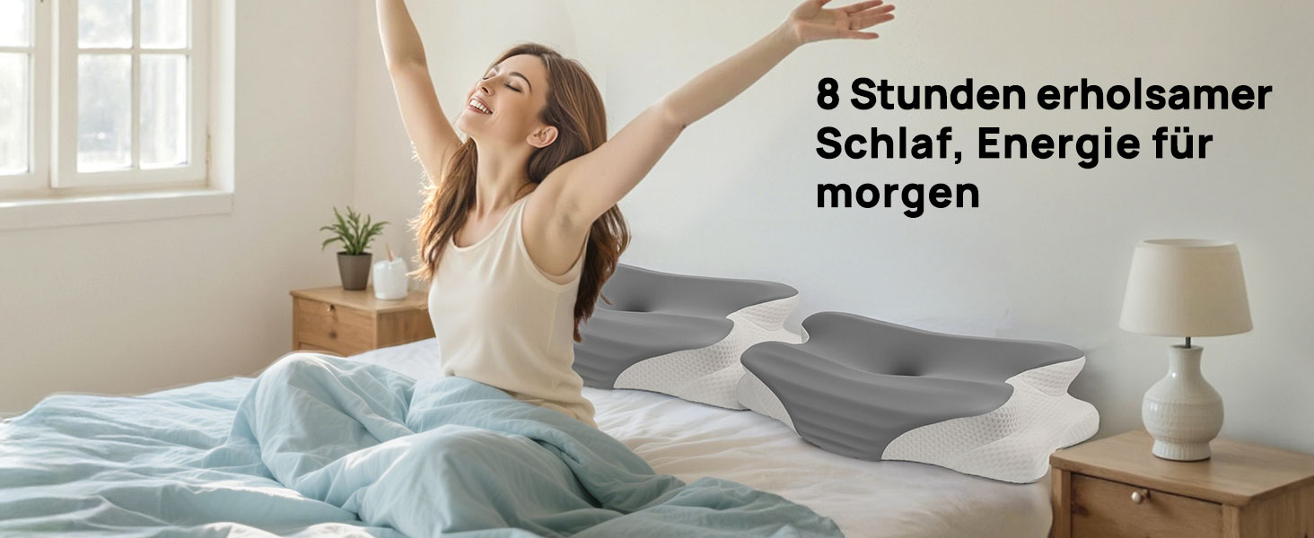 Подушка для шиї Feagar з Memory Foam, ергономічна, 2 висоти (8/12 см), сіра. Підтримка шиї та плечей