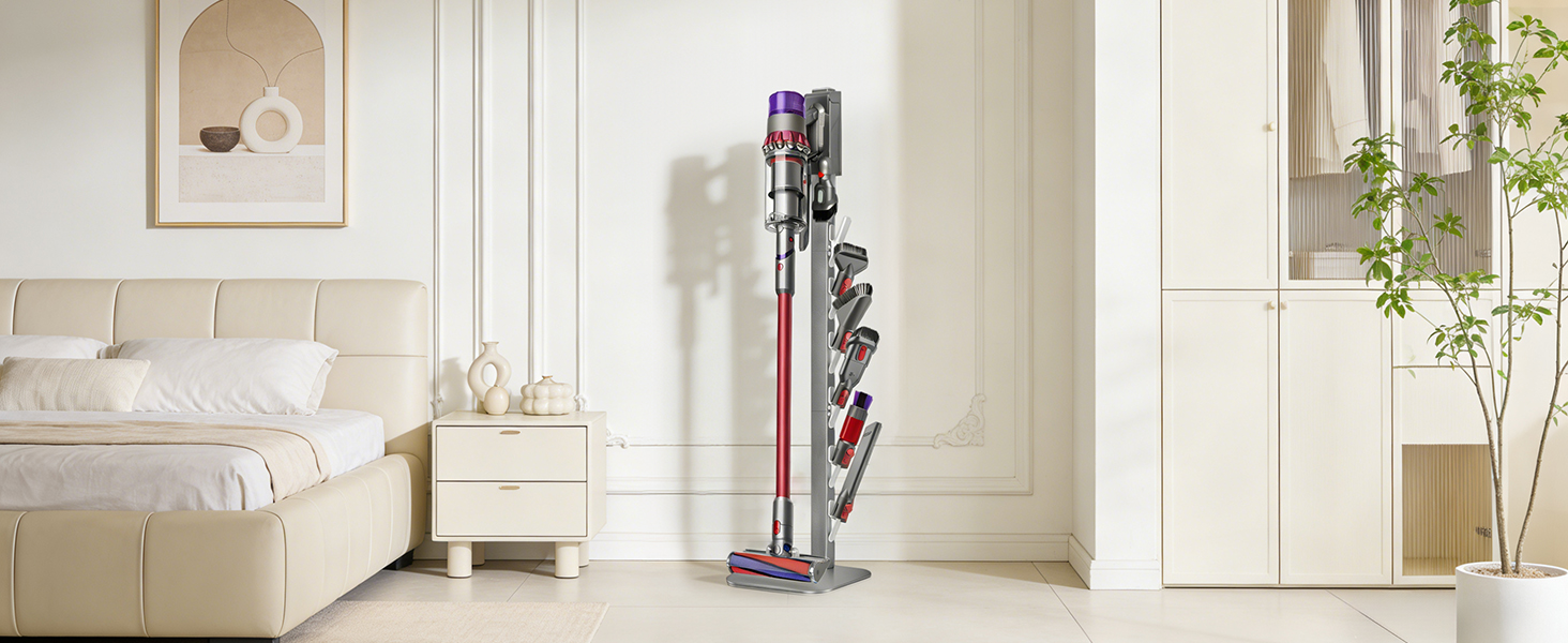 Металевий стійка-тримач JUPELI для пилососів Dyson V16, Gen5, V15, V12, V11, V10, V8, V7, V6 — підставка для зберігання пилососа та аксесуарів, без свердління (Сріблястий)