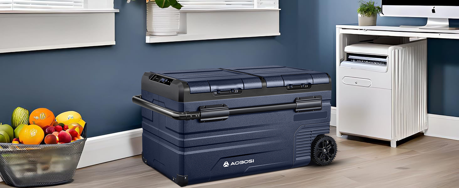 Компактний компресорний холодильник AAOBOSI Dual Zone 75L з Wi-Fi керуванням, USB-портом, 12/24/240V, -20°C до 20°C для авто, вантажівки, човна, кемпінгу
