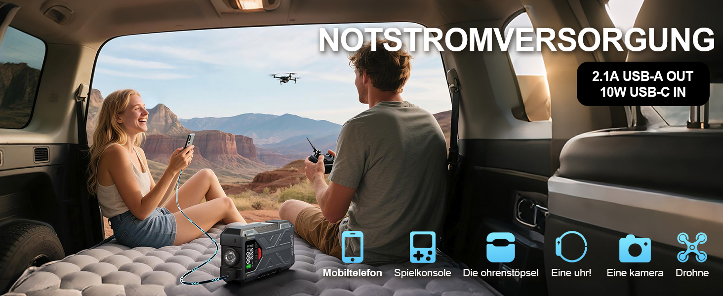 Пусковий пристрій (бустер) для авто Starthilfe 8000A з компресором 150 PSI, Powerbank 12V для бензинових та дизельних двигунів до 10л, LED-дисплей, сірий