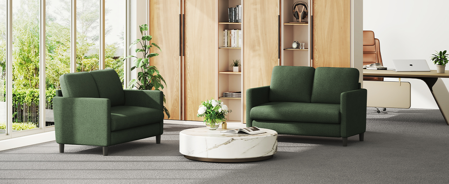 Диван 2-місний, компактний, 130 см, зелений. Зручний диван для підліткової кімнати, легко збирається без інструментів. Дивани з масиву дерева, компактні дивани для вітальні.