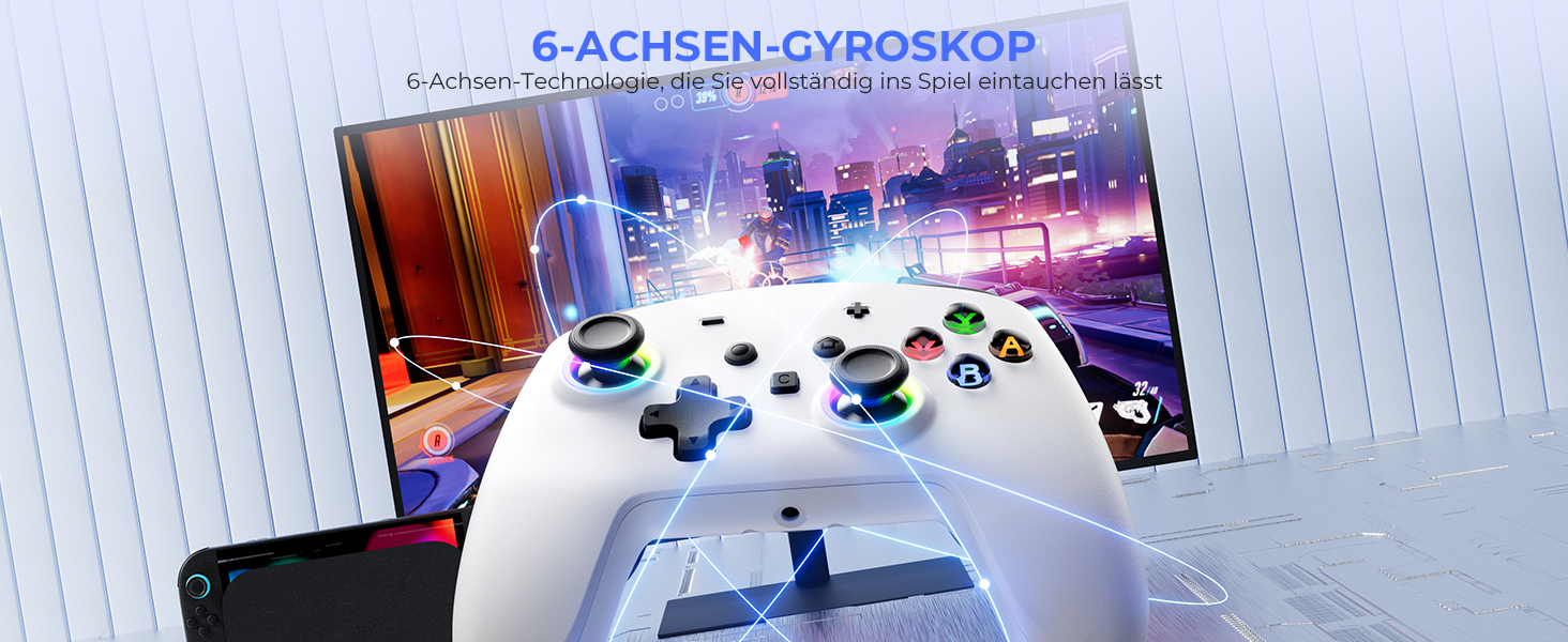 Бездротовий ігровий контролер ECHTPower для PC, Switch, Steam Deck, Android, iOS — RGB підсвічування, Hall-джойстики, вібрація, Turbo, акумулятор 800mAh (Білий)