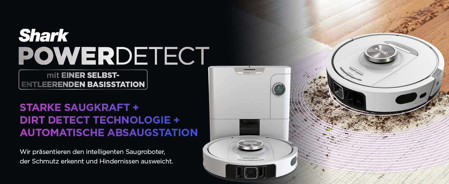 Робот-пилосос Shark PowerDetect з автопорожненням, самоочищення, до 60 днів роботи, для шерсті тварин, килимів та твердих підлог, з 3D та LiDAR навігацією, 14,5 см, білий