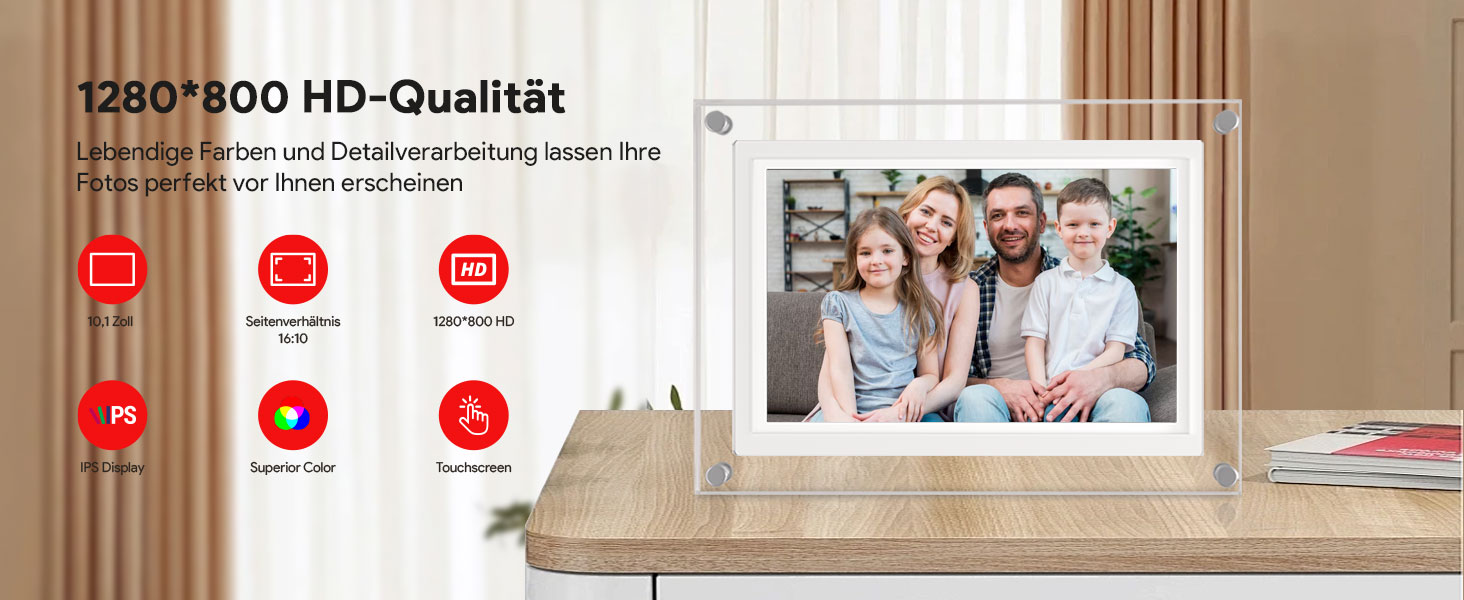 Цифрова фоторамка 15.6 дюймів з Wi-Fi, HD IPS сенсорний екран 1920x1080, 32ГБ пам'яті, підтримка Frameo App, автоматичний поворот зображення