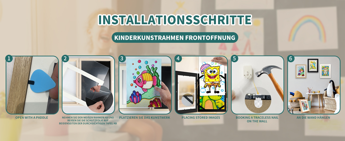 Рамки для фотографій A4, 2 шт. - Чорні, для дитячих малюнків, школи, дому, офісу