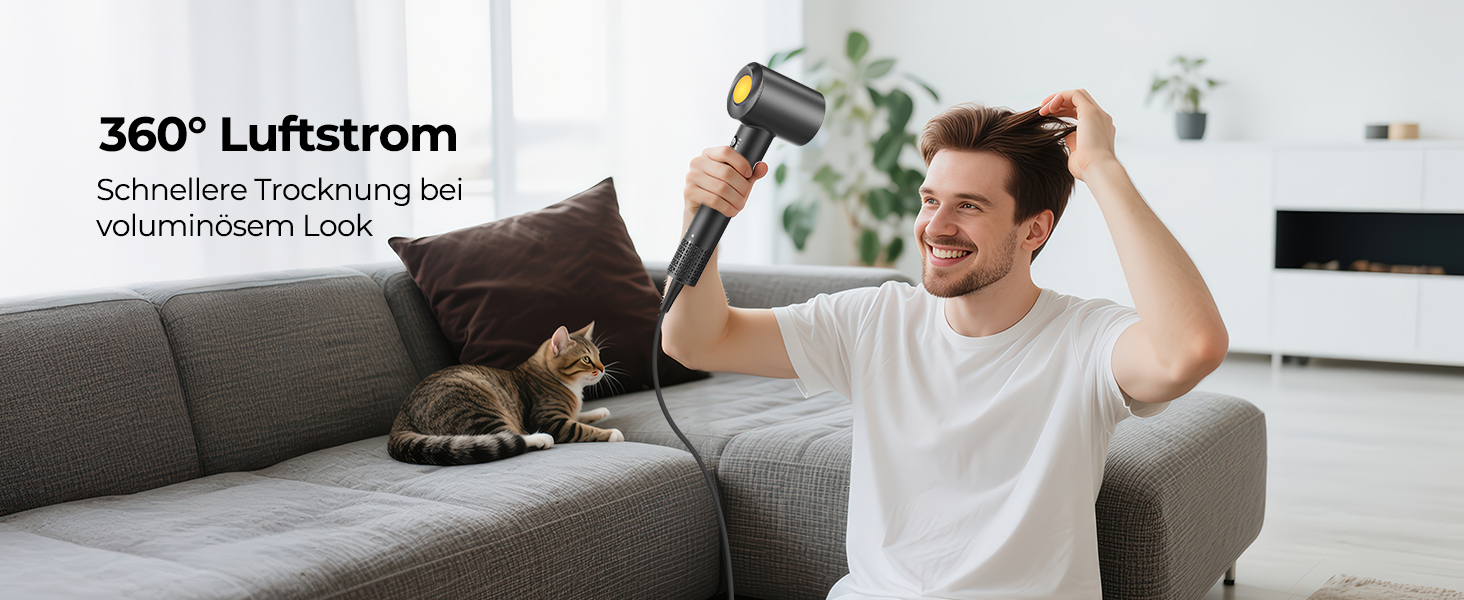 Іонний фен для волосся з дифузором, професійний стайлер 150 000 об/хв, 8 режимів температури з LED-дисплеєм, для кучерявого та густого волосся, чорний