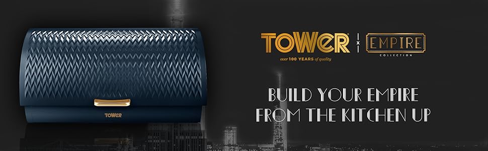 Контейнер для хліба Tower T826090GRY Empire з ролетною кришкою, нержавіюча сталь та латунь, Midnight Blue