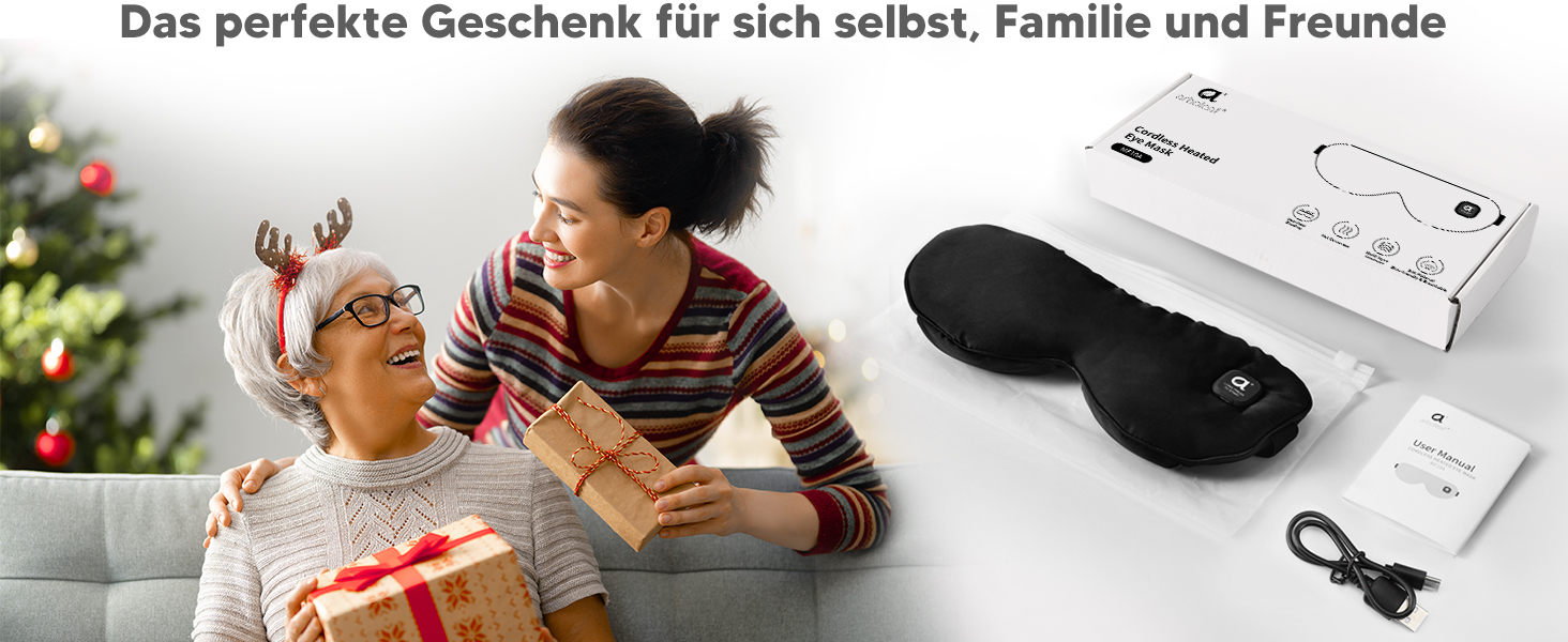 Окуляри-маска для очей Arboleaf з підігрівом: для сухих очей та кращого сну, 3 режими, знімна, для релаксації, чорний колір