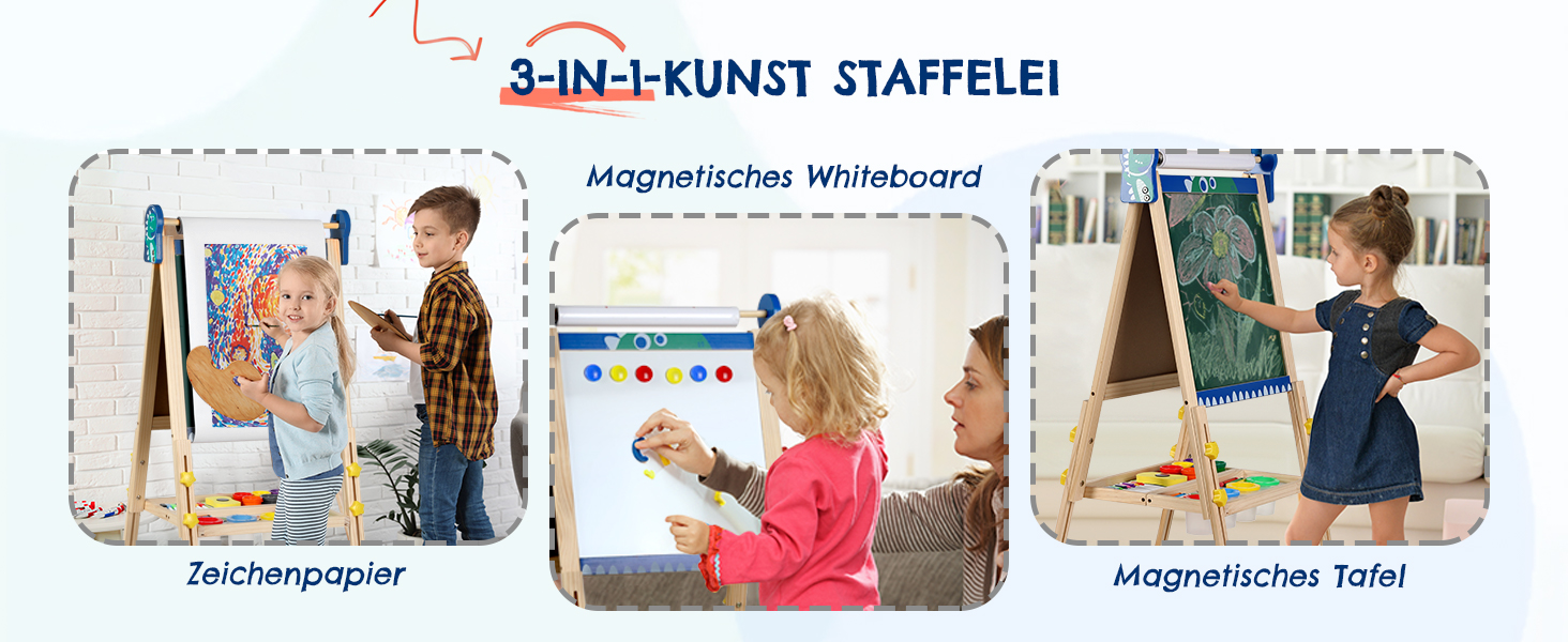 Дитяча мольберт Kinder 3-в-1 з магнітною дошкою, для малювання, висотою регулюється, блакитний, подарунок для дітей