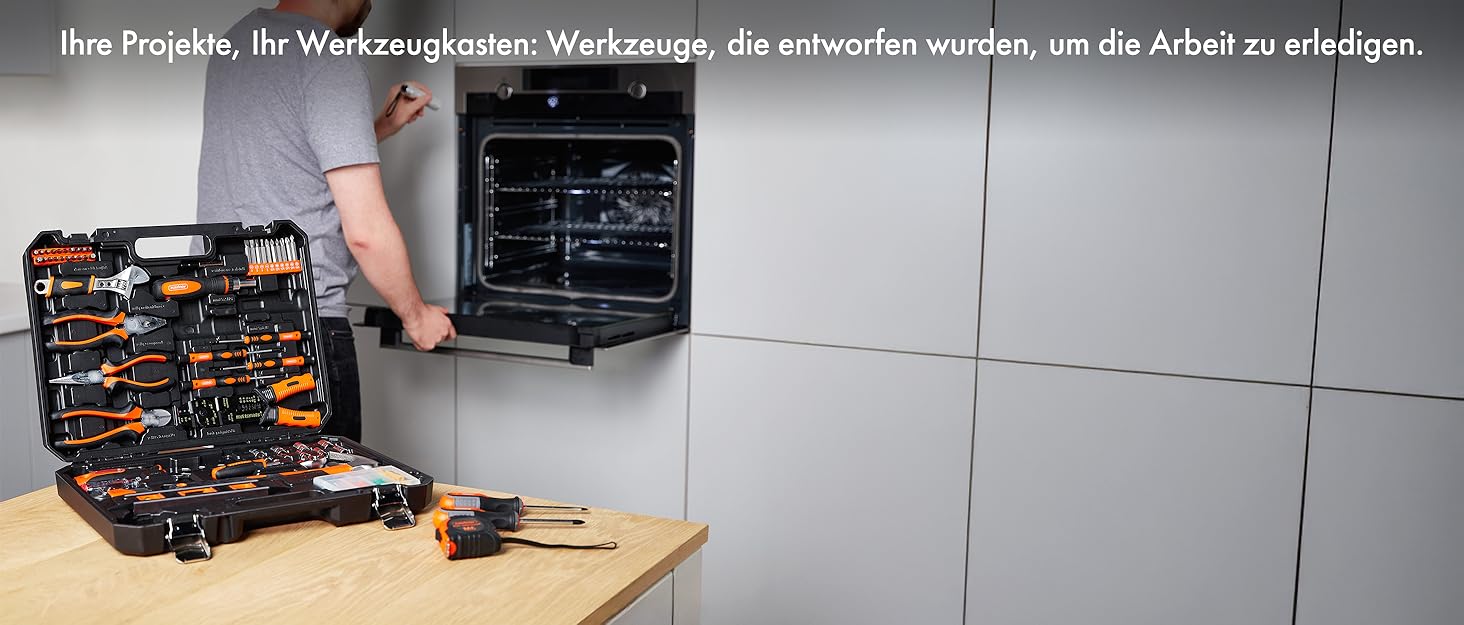 Набір інструментів VonHaus 120 предметів в кейсі: LED ліхтарик, рулетка 3м, шестигранники, DIY для початківців