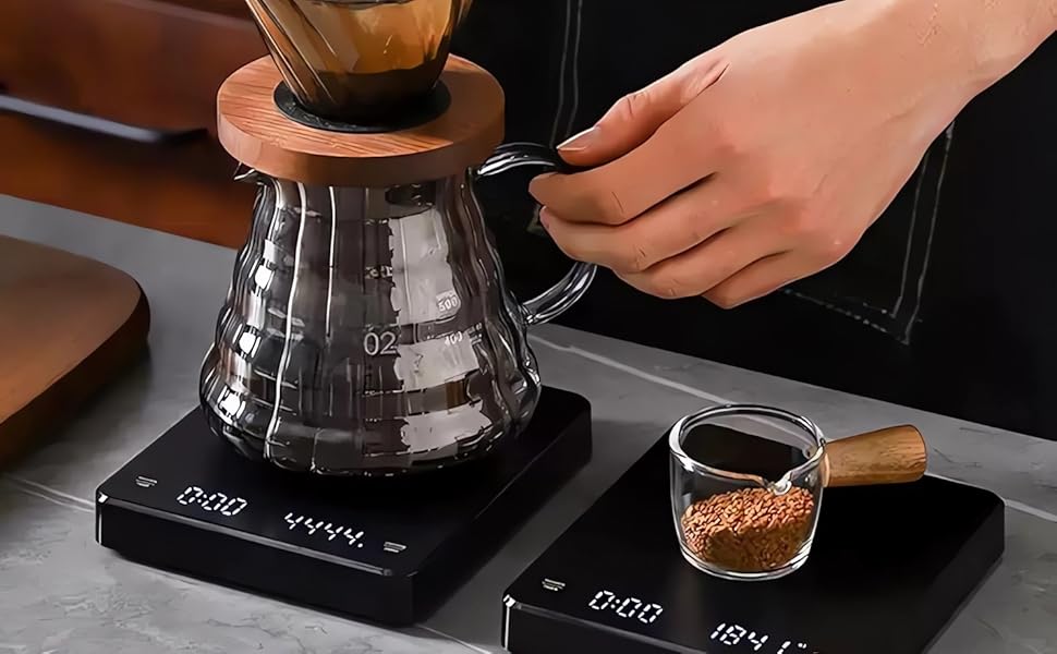 Кавові ваги ASCXACQCOFFE з таймером, 0,1 г/3 кг, USB, тривалий час автономної роботи, автоматичне вимкнення, чорний