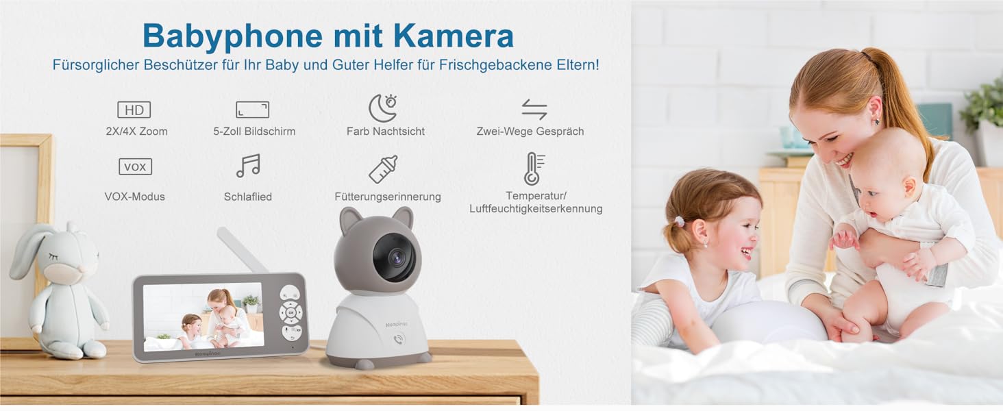 Відеоняня з камерою 2K PTZ: монітор для немовлят з нічним баченням, датчиком руху, лушпаннями, зумом 4x та записом