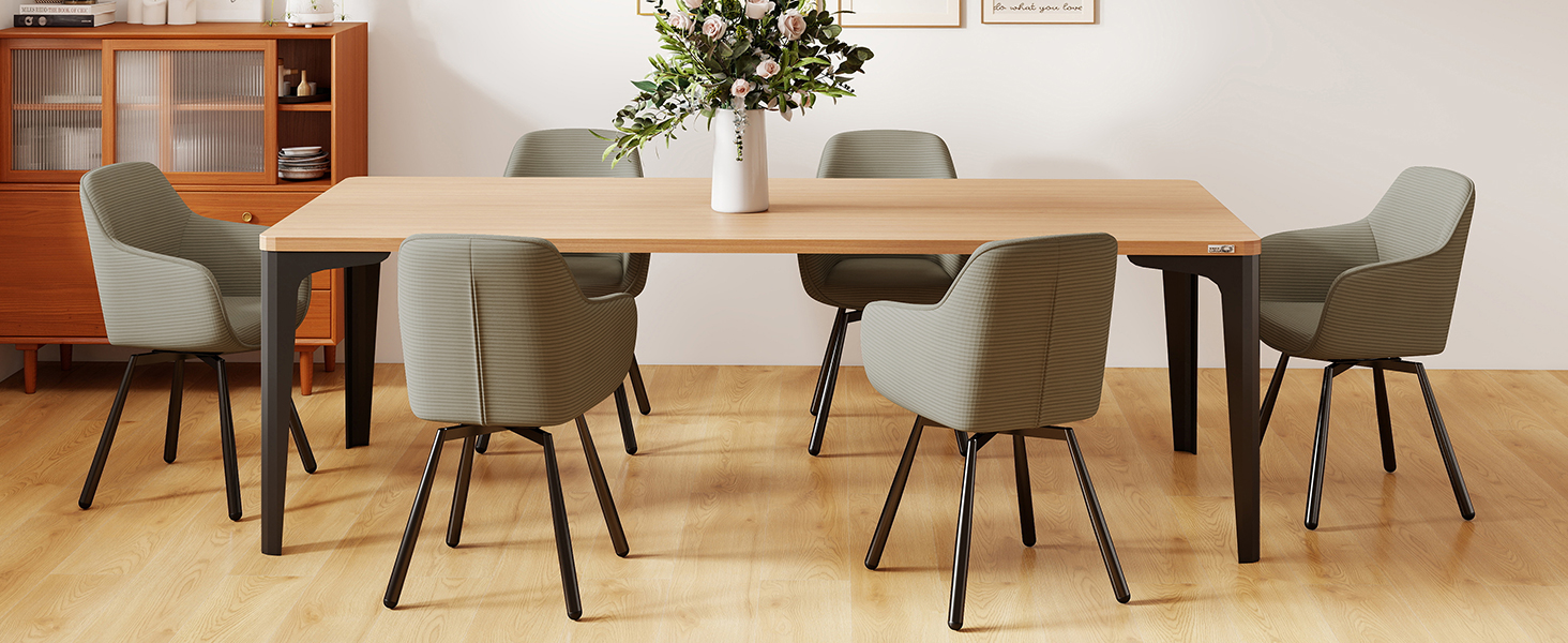 LEWE Комплект з 4 обертових стільців для їдальні з підлокітниками, 360° обертання, сучасна тканина Cord, стільці для кухні з дерев'яними ніжками та спинкою для вітальні, їдальні, спальні (Хакі, 4шт)