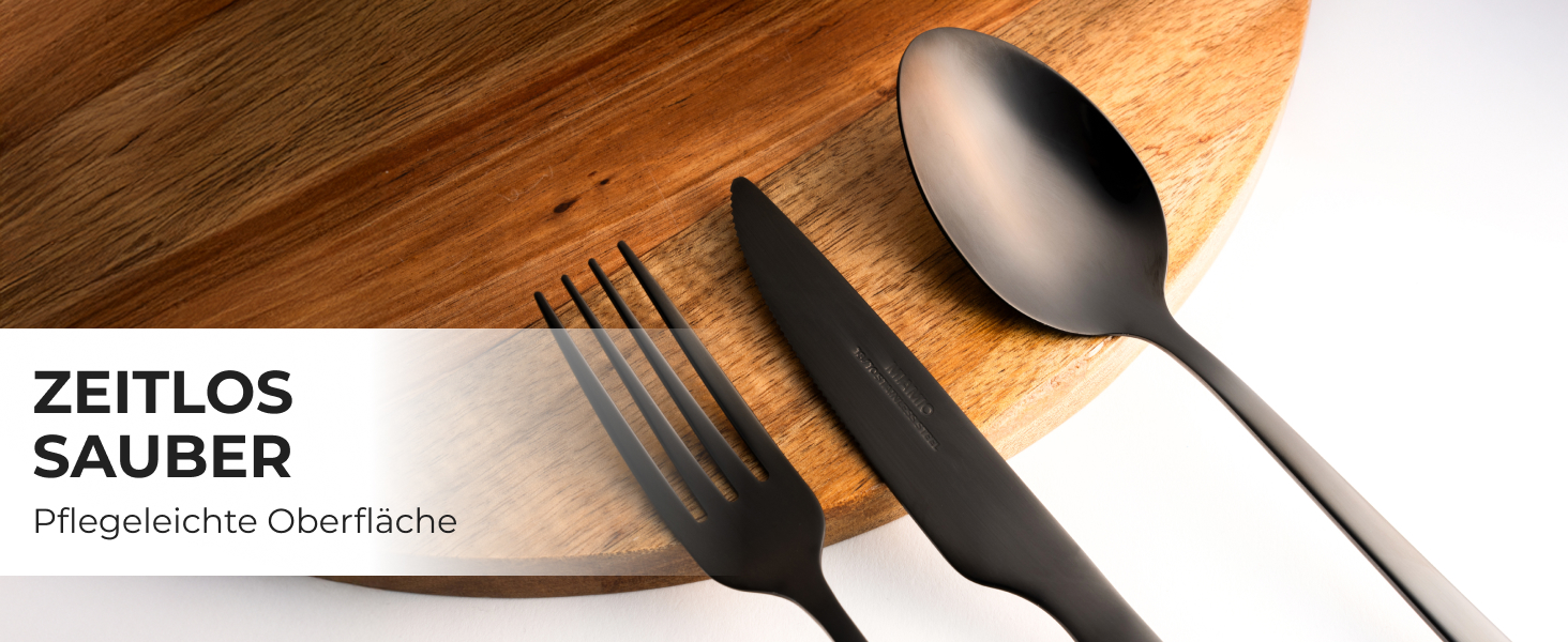 Набір столових приборів Miamio для 6 осіб (36 предметів) – нержавіюча сталь 18/10, чорний колір, придатний для миття в посудомийній машині