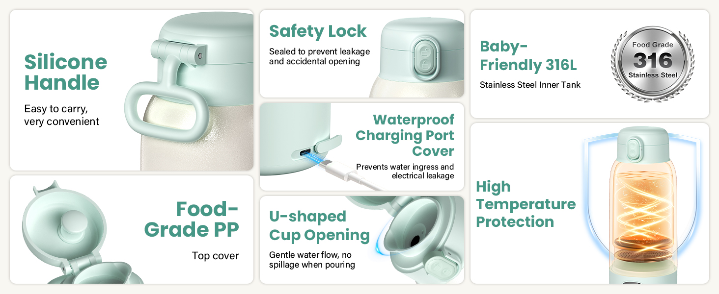 Підігрівач для пляшечок Baby, мобільний, портативний, з акумулятором 10400mAh, контроль температури, для подорожей та нічного годування