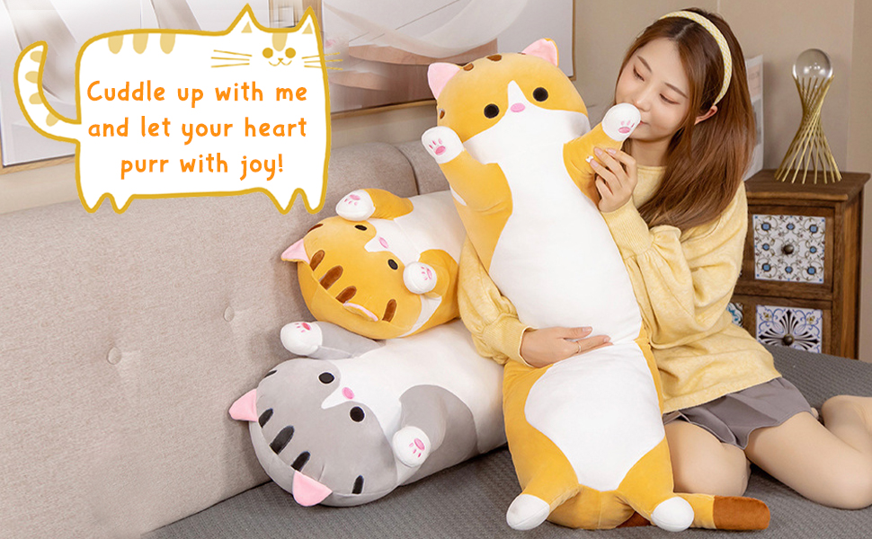 Подушка для сну Bobomon XXL Kawaii Plush Cat Side (50см, сіра, 130см)