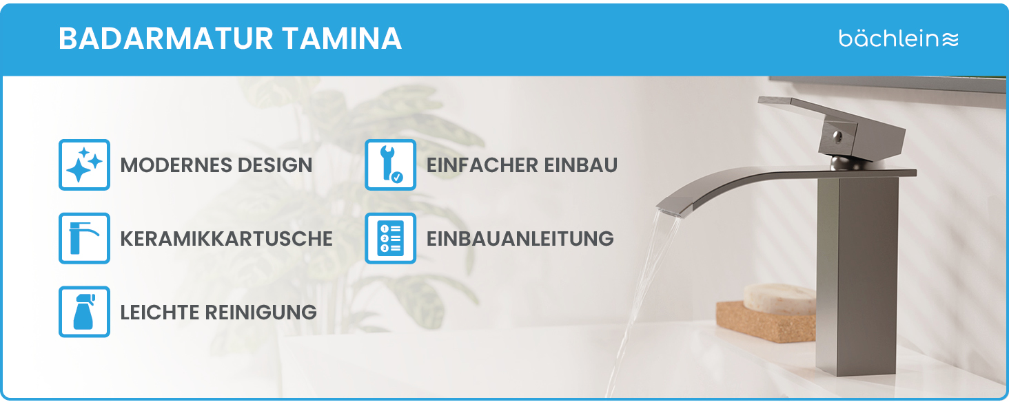Змішувач для ванної кімнати Bächlein Tamina з водоспадним дизайном, однозахватний, антрацит, з монтажним комплектом