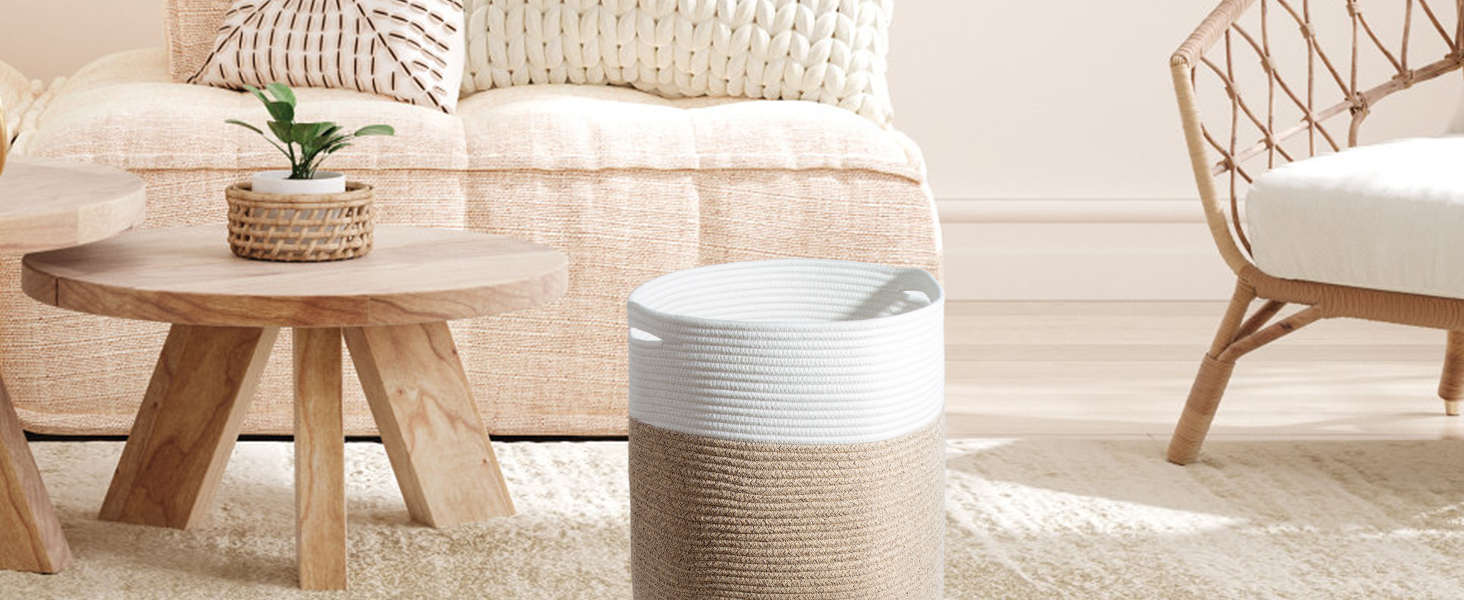 Кошик для білизни 32л з бавовни з ручками, плетені кошики для зберігання, коричневий (34х40 см)