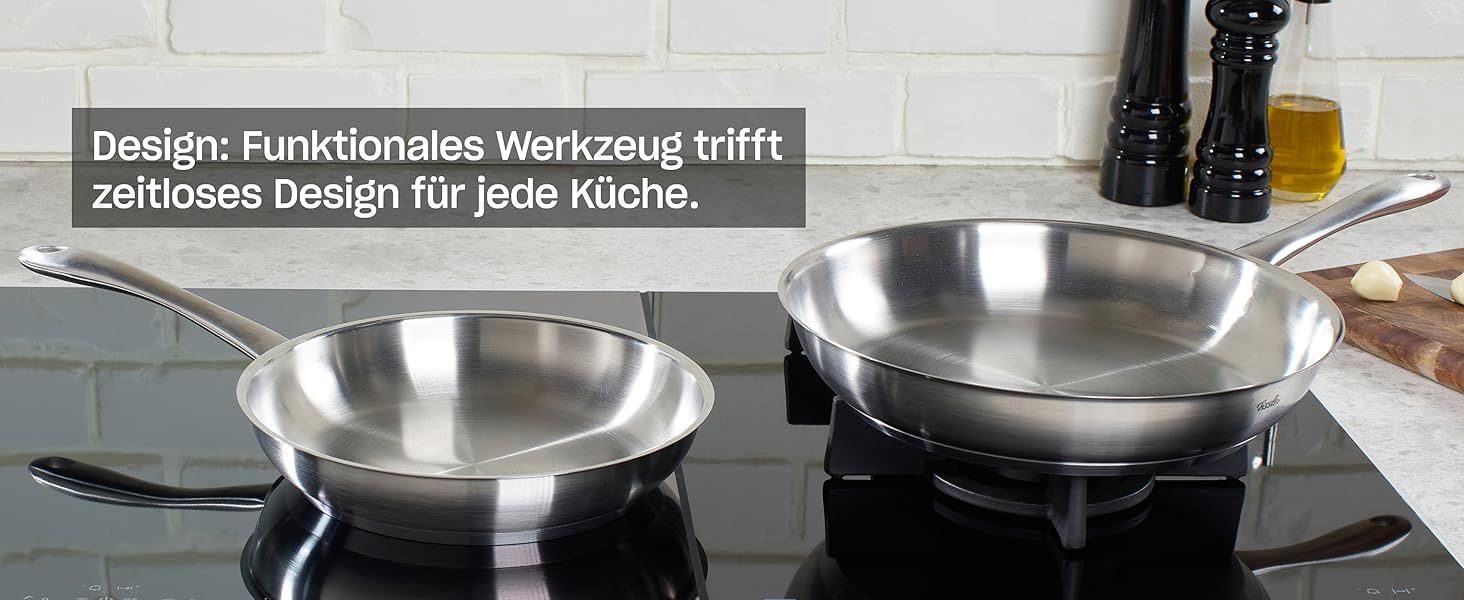 Набір каструль Fissler San Francisco з нержавіючої сталі, 5 предметів, для індукційних плит, зі скляними кришками (3 каструлі, 1 сотейник, 1 каструля з ручкою)