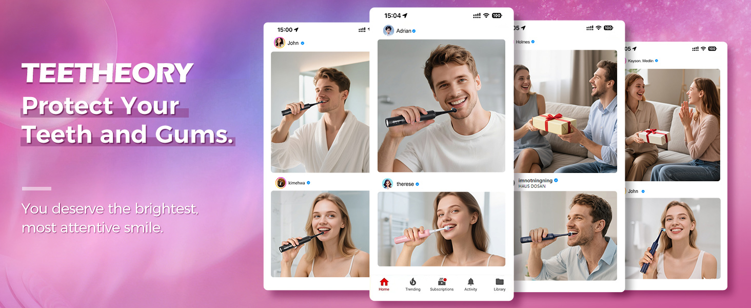 Електрична зубна щітка для дорослих Rotierende з 8 насадками, 4 режимами чищення, акумулятором на 60 днів та розумним таймером 2 хв - Професійна електрична щітка (Рожева)