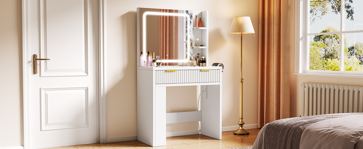 Дзеркальний туалетний столик YITAHOME з LED-підсвічуванням, білий, 115x40x134 см