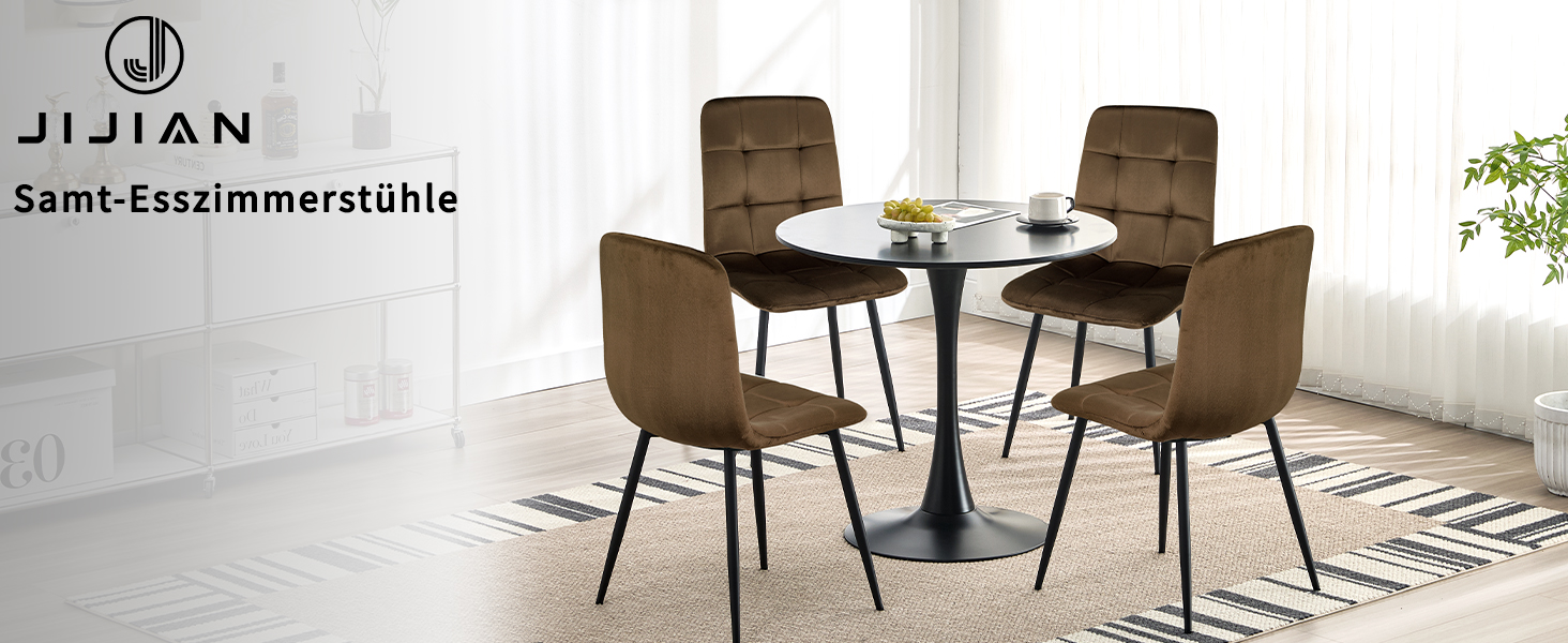 Набір обідніх стільців, м'які стільці з велюровою оббивкою та чорними металевими ніжками, кухонні стільці з вагою до 120 кг (2 шт., коричневий)