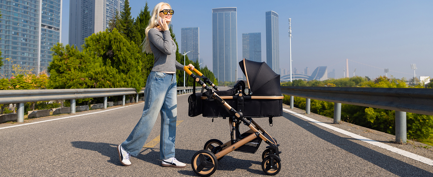 Дитяча коляска YAZOCO 3 в 1: Buggy, Babybett, Комплект. Компактна, складна, з алюмінієвим каркасом для новонароджених (2 шт. чорного кольору)