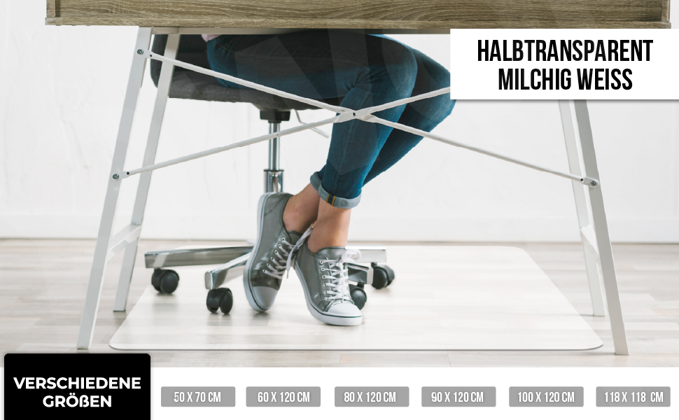 Килимок під офісний стілець Roxus® - захист для підлоги (118x118 см, молочний колір) - підходить для паркету, ламінату, килима, плитки, твердих підлог - захист для ігрового столу