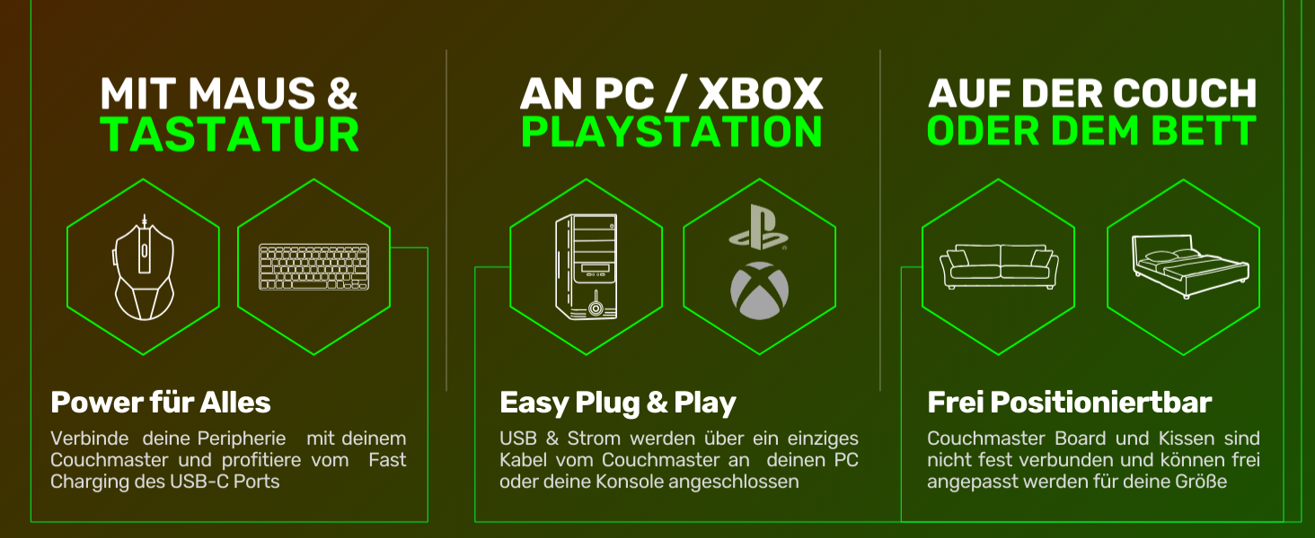 Couchmaster CYCON³: ергономічний стіл для ноутбука для дивану, софи та ліжка, з USB хабом (Samurai Black Edition)