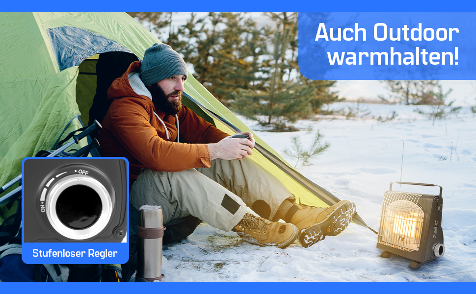 Мобільний газовий нагрівач та плита 2-в-1 Z.M.C. для кемпінгу, тераси, саду та балкону. Керамічний нагрівник 1,7 кВт з Piezo-запалюванням