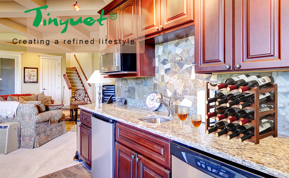 Стелаж для пляшок Tinyuet з бамбука, 4-рівневий, на 16 пляшок, 43x23x38 см