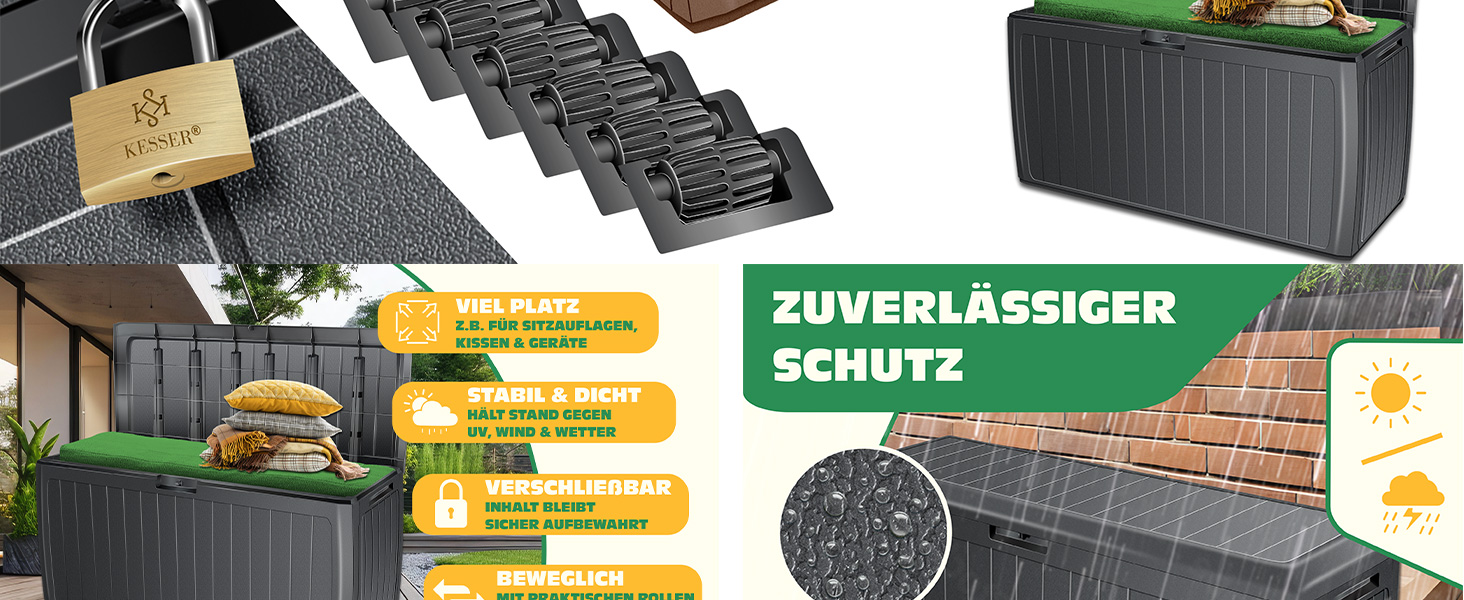 Ящик для подушок KESSER® 290л з колесами, антрацит - садовий контейнер для зберігання, витримує 100 кг