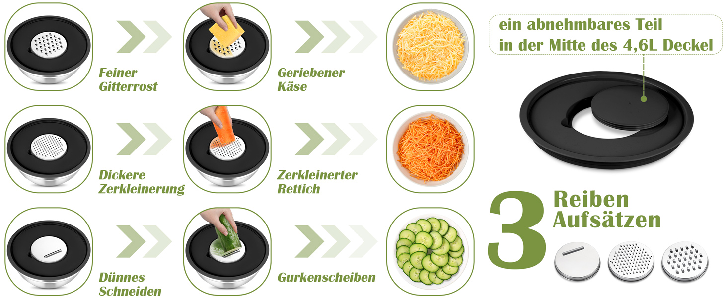 Набір салатниць TEAMFAR 6 шт. з нержавіючої сталі з кришками та силіконовими ніжками, 0,7L/1,5L/1,6L/2,5L/2,8L/4,6L, з терками, чорний