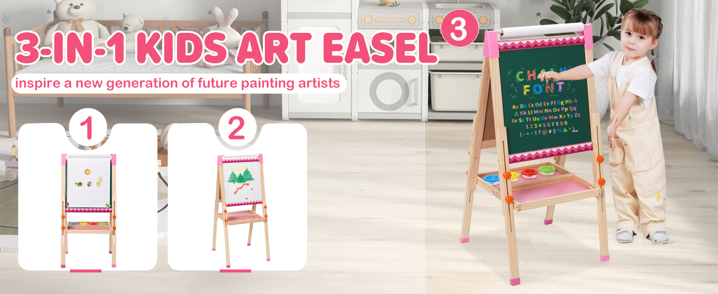 Дитяча мольберт Kinder Staffelei з рулоном паперу, двосторонній, складний, регульована висота, 92 аксесуари, подарунок для дітей