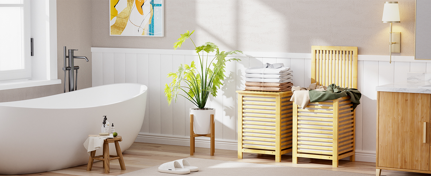 Кошик для білизни з бамбука SMIBUY з кришкою для зберігання одягу, іграшок та рушників (горіх, натуральний)