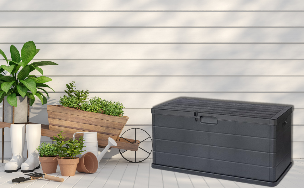 Ящик для зберігання Maury's садовий 340л, під дерево, пластик, антрацит 118x59x57см, для вулиці та дому, UV-стійкий