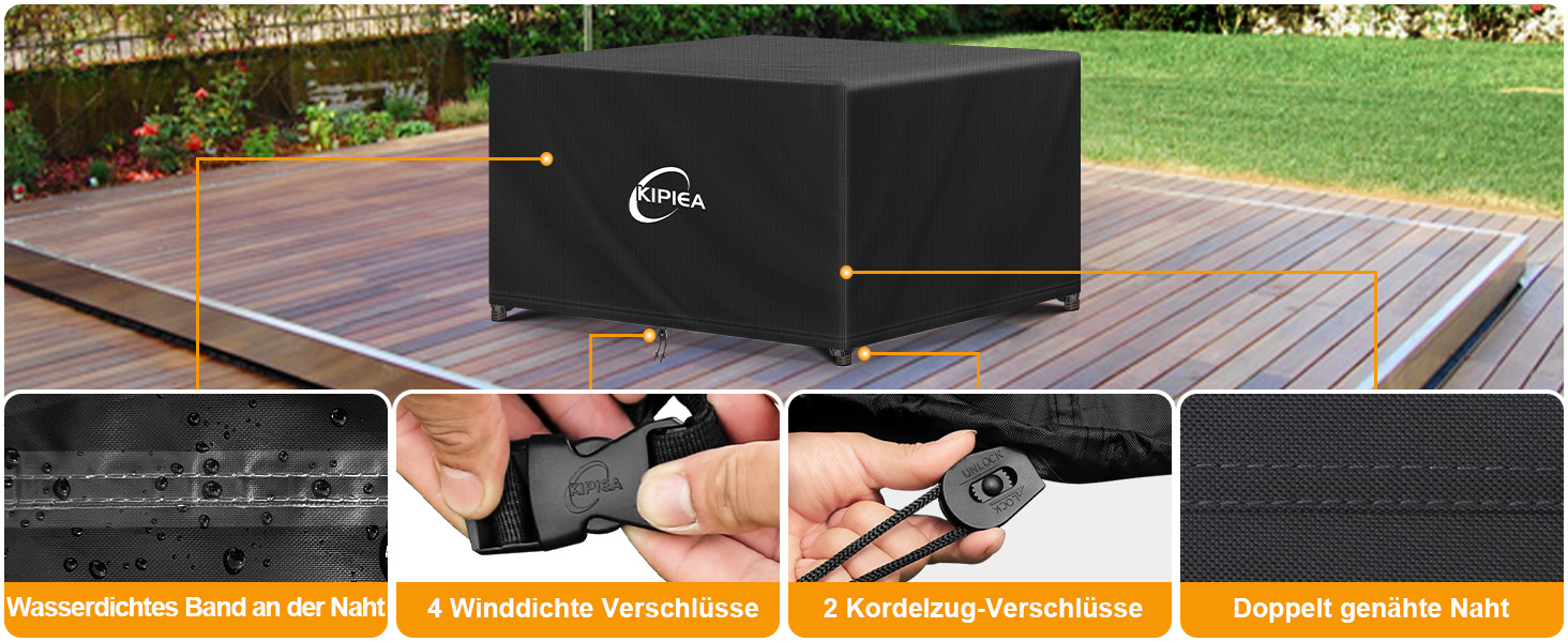 Чохол для садово-патіо меблів Kipiea, водонепроникний, прямокутний, 242x162x100 см, захист від снігу та сонця