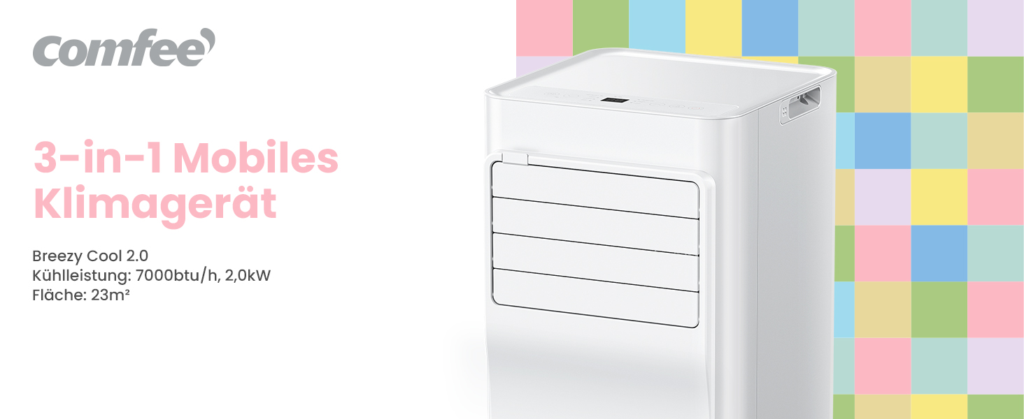 Мобільний кондиціонер Comfee Breezy Cool Pro 2.0 7000 BTU/2.0kW з Wi-Fi, охолодження, вентиляція, осушення – для кімнат до 25 м²