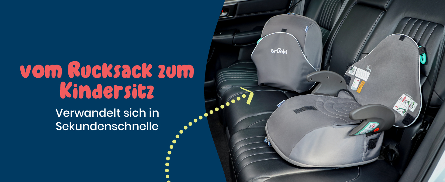 Trunki BoostApak 2-в-1: Автокрісло-бустер з рюкзаком для дітей (6+ років), i-Size, сірий (126-150 см)