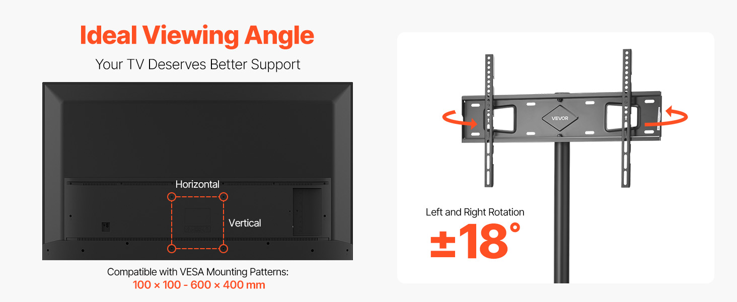 Підставка для телевізора VEVOR з регулюванням на 18° для плоских та вигнутих телевізорів (1016-1651 мм), до 45 кг, дерев'яні ніжки, для спальні, вітальні, студії