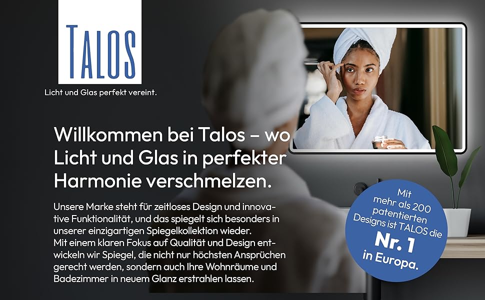 Дзеркало для ванної кімнати Talos Black Moon LED 120x70 см з підсвічуванням, вологостійке, нейтральне світло