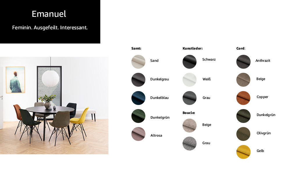 AC Design Furniture Emanuel: Комплект з 2-х обідніх стільців, чорний, PU/Метал, 48,5 x 85,5 x 54 см